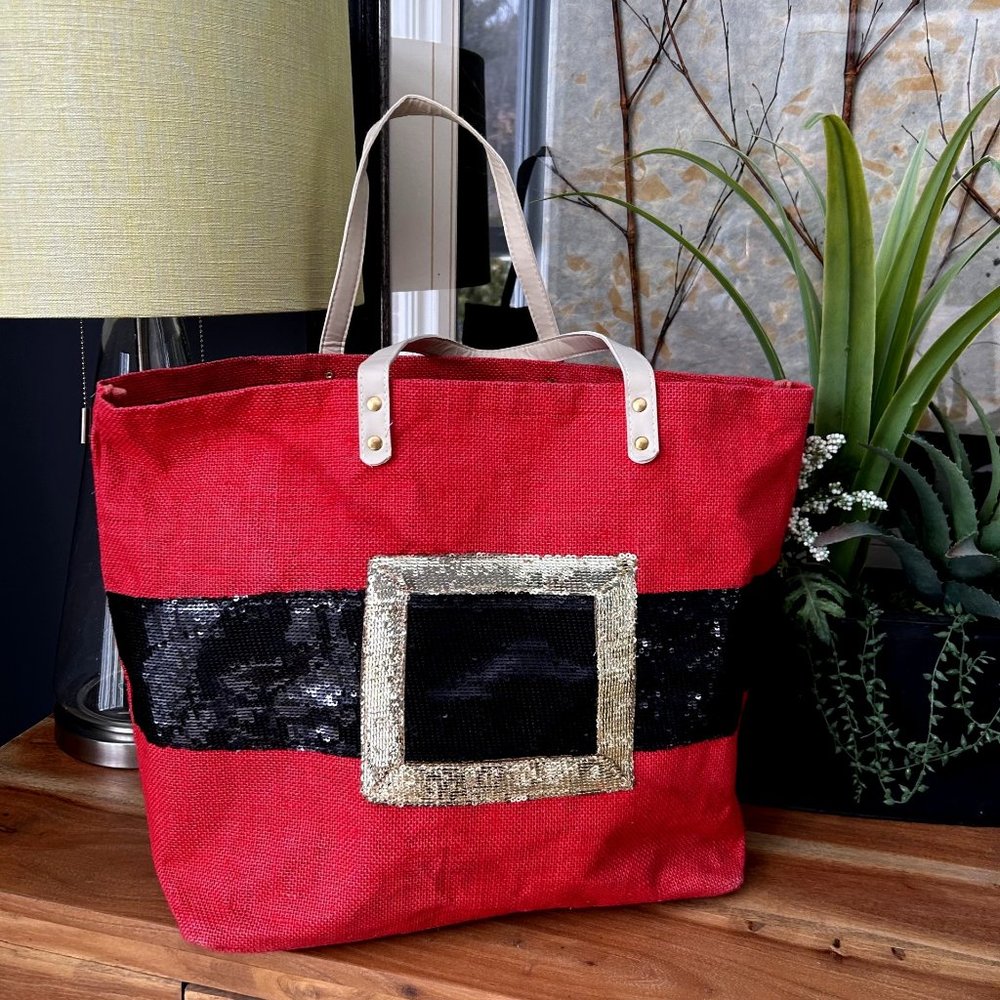Santa Bag Holiday Tote Shopping Bag, Purse or Shopping Santa Bag
